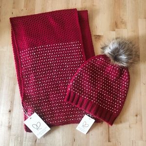 NWT LAST CHANCE Red Rhinestone Scarf and Beanie